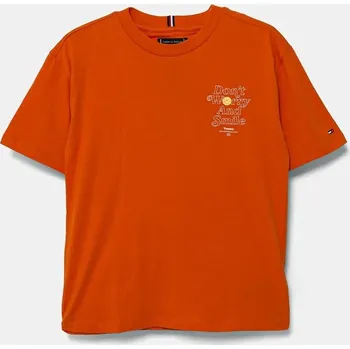 Chlapecké tričko Dětské bavlněné tričko Tommy Hilfiger KB0KB09650.128.176.PPYA oranžová 22X, vel. 152