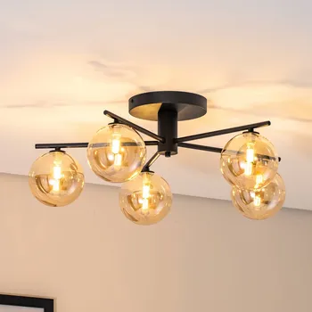 Jupiter Stropní světlo Prato, černá/jantarová, sklo, 5 žárovek - Stínidlo na lampu - Ø 14 cm, výška 14 cm; Baldachýn - Ø 19,5 cm, výška 3 cm černá, jantarová 5 x 10 W LED - Doprava zdarma