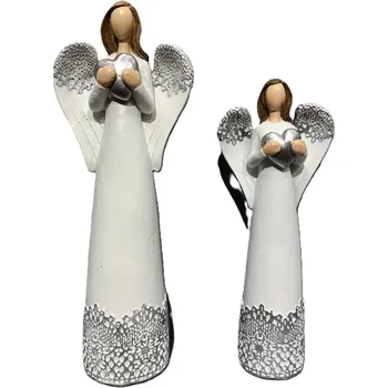 Vánoční dekorace Anděl bílý se srdcem klasická křídla 25 cm