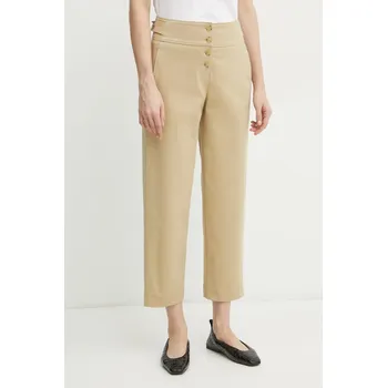 Dámské kalhoty Kalhoty BOSS dámské, béžová barva, jednoduché, high waist, 50537557 80X, vel. 36