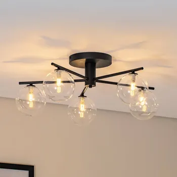 Jupiter Stropní světlo Prato, černé/čiré, sklo, 5 žárovek - Stínidlo na lampu - Ø 14 cm, výška 14 cm; Baldachýn - Ø 19,5 cm, výška 3 cm černá, čirá 5 x 10 W LED - Doprava zdarma