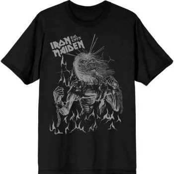 Pánské oblečení Merch Iron Maiden: Iron Maiden Unisex T-shirt: Est. 1975 Life After Death Flames (black) (x-large) XL