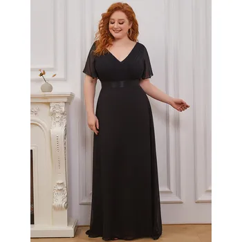 Dámské šaty Svatební šifonové šaty s obálkovým výstřihem Barva: Černá, Velikost: 7XL