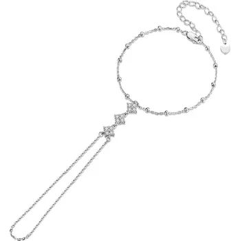 Náramek For Silver Náramek s perličkami, zirkony a řetízkem kolem prstu - Stříbro 925