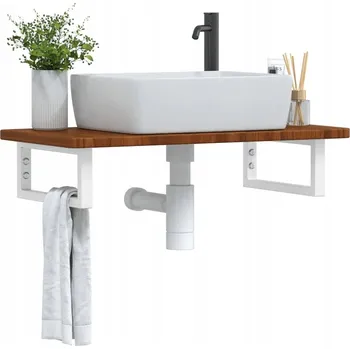 Koupelnový nábytek Nástěnná police pod umyvadlo, ocel a masivní dubové dřevo