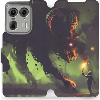 Pouzdro na mobilní telefon Flipové pouzdro Mobiwear - Motorola Edge 50 Ultra - VA08P Příšera a kluk s pochodní (Knížkové flip pouzdro, obal, kryt na mobil Motorola Edge 50 Ultra - VA08P Příšera a kluk s pochodní, materiál Umělá kůže + TPU - ochrana 360°, stojánek, silikonová vaničk