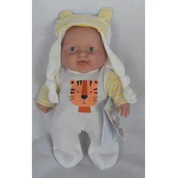 Panenka Realistické miminko - holčička - smějící se Maruška v overalu s tygříkem od španělské firmy Marina & Pau (Cookie Jungle - 20 cm)