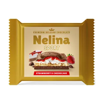 Čokoláda Nelly Chocolates Nelina Sport Mléčná čokoláda jahoda cheesecake 55g