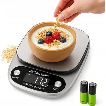 Kuchyňská váha Kuchyňská váha KREOleo 0,1g NA BATERIE DÁREK GRAM UNCE KARÁT TARA stříbrná/šedá 5 kg