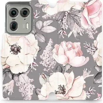 Pouzdro na mobilní telefon Flipové pouzdro Mobiwear - Motorola Edge 50 Ultra - MX06S Květy na šedém pozadí (Knížkové flip pouzdro, obal, kryt na mobil Motorola Edge 50 Ultra - MX06S Květy na šedém pozadí, materiál Umělá kůže + TPU - ochrana 360°, stojánek, silikonová vanička,)