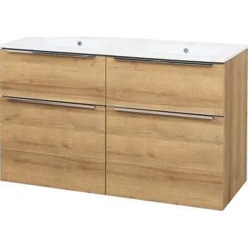 Koupelnový nábytek Mereo Mailo, koupelnová skříňka s keramickým umyvadlem 121 cm, dub Riviera, chrom madlo CN523