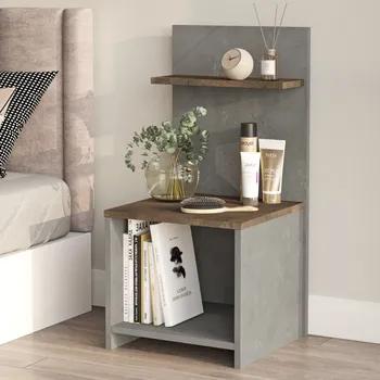 Noční stolek VerDesign Otevřený noční stolek PLUS 1, beton/bronz