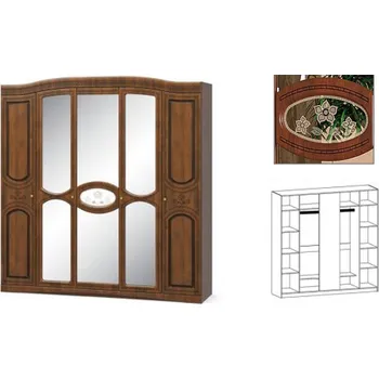 Šatní skříň VerDesign NOLAN 5dveřová šatní skříň, cherry portofino