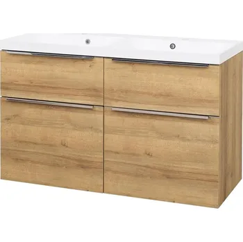 Koupelnový nábytek Mereo Mailo, koupelnová skříňka s umyvadlem z litého mramoru 121 cm, dub Riviera, chrom madlo CN523M