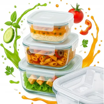 Dóza na potraviny Skleněné nádoby Hermetyczne Kwadratowe Nádoba Na Potraviny SET 3x