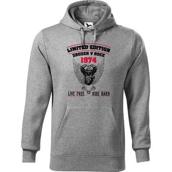 Pánská mikina DOBRÝ TRIKO Pánská mikina s potiskem Zrozen v roce 1974 Velikost pánské mikiny: 5XL, Barva: Tmavě šedý melír