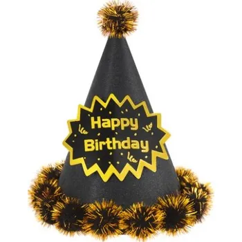 Čepice Narozeninová čepička "Happy Birthday", černá, PartyPal, 17 cm