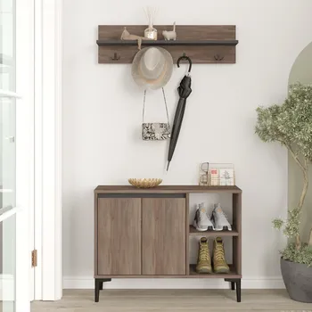 Předsíňová stěna VerDesign Loftová předsíňová sestava AIRA 11, ořech/šedá