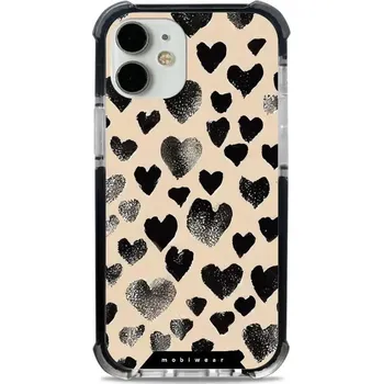 Pouzdro na mobilní telefon Odolný obal Mobiwear MagSafe Elite Bumper - Apple iPhone 12 Mini - DA51D Černá srdíčka (Odolný kryt, pouzdro, obal Mobiwear Elite Bumper na mobil Apple iPhone 12 Mini - DA51D Černá srdíčka, materiál Plast + TPU silikon + kov - zesílená ochrana telefonu,)