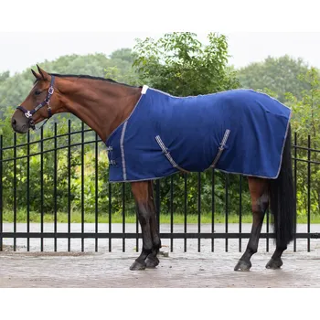 Vybavení pro koně Odpocovací fleecová deka QHP - s křížovým zapínáním, modrá, 130 cm