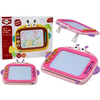 Magnetická kreslící tabulka Magnetická kreslicí tabulka 4 barvy se zmazáváním a 4 razítky – růžová