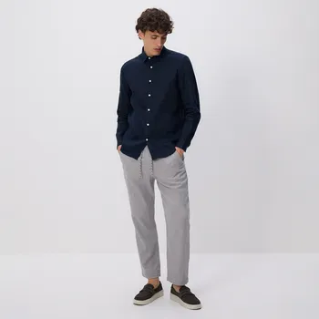 Reserved - Lněné kalhoty typu carrot - tmavě šedá - 5479L-90M - 5479L-90M-3XL