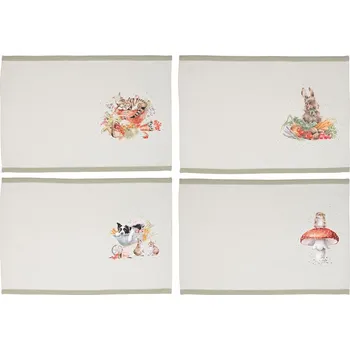 prostírání Wrendale Designs Wrendale Garden Friends sada 4ks textilního prostírání 30,5x40cm kočka/pes/myška/králík 100% bavlna