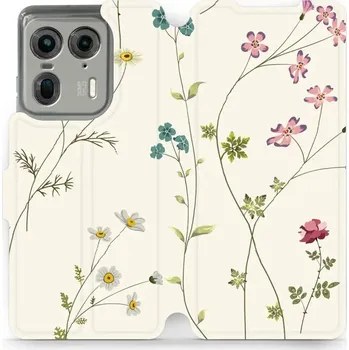 Pouzdro na mobilní telefon Flipové pouzdro Mobiwear - Motorola Edge 50 Ultra - MD03S Tenké rostlinky s květy (Knížkové flip pouzdro, obal, kryt na mobil Motorola Edge 50 Ultra - MD03S Tenké rostlinky s květy, materiál Umělá kůže + TPU - ochrana 360°, stojánek, silikonová vanička,)