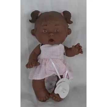 Panenka Panenka - černoška Judy v růžovo-bílých kostkovaných šatech - Nenotin od španělské firmy Marina & Pau (Nenotin - 21 cm )