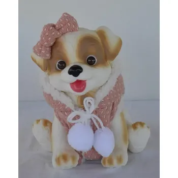 plyšák Hnědo-bílý pejsek v růžovo-bílé vestičce s kapucou od RosaToys (WHITE DOG 23 CM )