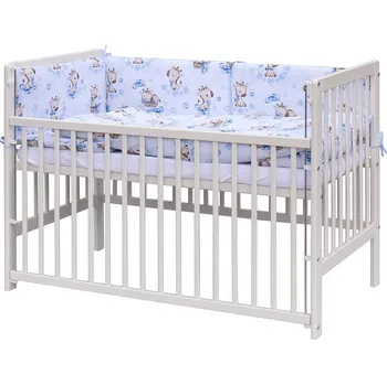 Dětská postýlka Scarlett Dětská postýlka Fiki bílá s kompletní modrou výbavou 120 x 60 cm Scarlet