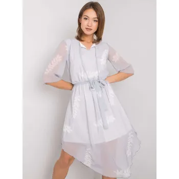 Dámské šaty Šedé šaty s rostlinným motivem LK-