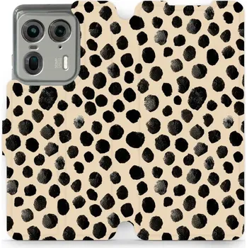 Pouzdro na mobilní telefon Flipové pouzdro Mobiwear - Motorola Edge 50 Ultra - VA50S Černé puntíky (Knížkové flip pouzdro, obal, kryt na mobil Motorola Edge 50 Ultra - VA50S Černé puntíky, materiál Umělá kůže + TPU - ochrana 360°, stojánek, silikonová vanička, magnetické zavírání)