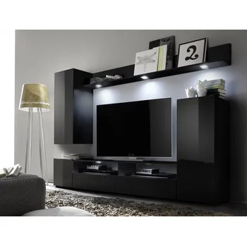 Obývací stěna VerDesign LIONE 1 moderní obývací sestava, černá/černý lesk