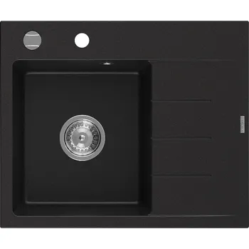 Granitový dřez MEXEN - Ben granitový dřez 1 s odkapávačem levý 600 x 500 mm, černá, sifon chrom 6522605000-77