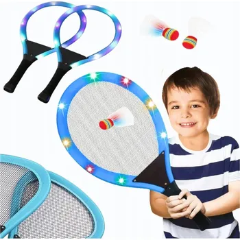 Cestovní hra Sada dětských raket na badminton s LED míčkem - svítící rakety pro zábavu