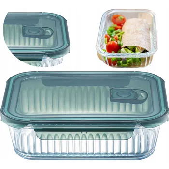 Dóza na potraviny NÁDOBA NA POTRAVINY SKLENĚNÁ S VÍKEM DO MIKROVLNNÉ TROUBY PRO UCHOVÁVÁNÍ OBĚDŮ LUNCHBOX 1,5 l