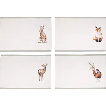 prostírání Wrendale Designs Wrendale Woodlanders sada 4ks textilního prostírání 30,5x40cm liška/bažant/zajíc/daněk 100% bavlna