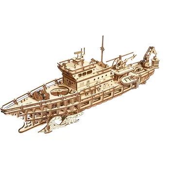 Puzzle Wood Trick "Oceánská průzkumná jachta" - 3D dřevěné mechanické puzzle ("Ocean Explorer Yacht" - dřevěné 3D puzzle a dřevěné skládačky)