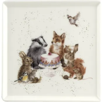 Wrendale porcelánový talířek servírovací Woodland Party se zvířátky čtvercový 18cm