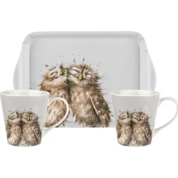 Wrendale Portmeirion Owl set 2ks hrnků 0,18l s táckem 21x14cm se sovičkami