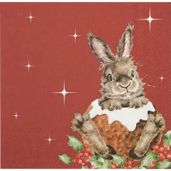 Papírový ubrousek Wrendale Designs Wrendale papírové ubrousky Merry Little Christmas zajíček 24x24cm 3-vrstvé 20ks