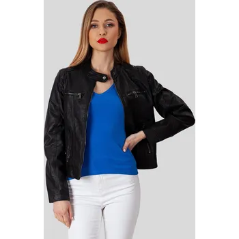 Dámská casual bunda Černá dámská krátká koženková bunda BLE 220012 F - Black Velikost: M