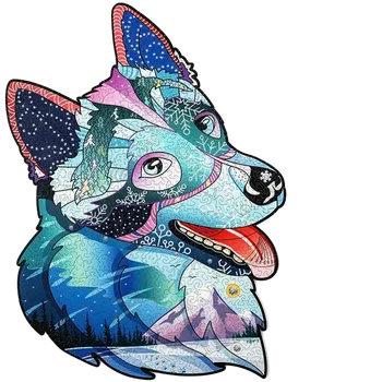 Puzzle Wood Trick "Odvážný Husky" - Pestrobarevné dřevěné puzzle ("Brave Husky" - Pestrobarevné puzzle a dřevěné skládačky)