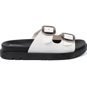 Dámské pantofle Bílé dámské nazouváky se stříbrnými přezkami LL-369P-W Velikost: 38