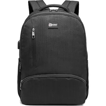 Školní batoh Kono Klasický městský batoh Luno s USB portem - černý - 18L