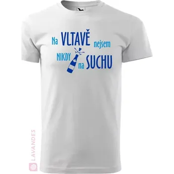 Pánské tričko Na Vltavě nejsem nikdy na suchu, pánské, bílá, 3XL (Pánské tričko pro vodáky)