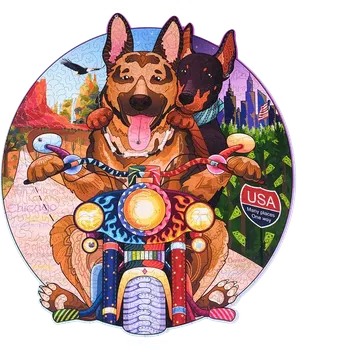 Puzzle Wood Trick "Psí motorkáři" - Pestrobarevné dřevěné puzzle ("Biker dogs" - Pestrobarevné puzzle a dřevěné skládačky)