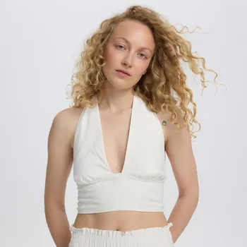 Reserved - Top s příměsí lnu - krémová - 592EG-01X - 592EG-01X-XL