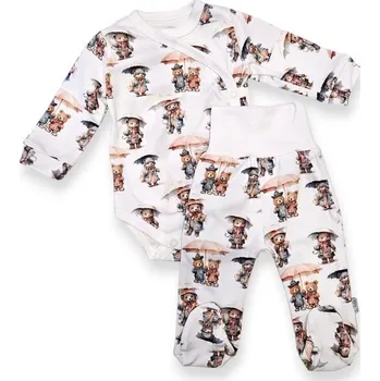 Kojenecká souprava Le Bebe Zavinovací body + polodupačky Medvídci s deštníky - 62